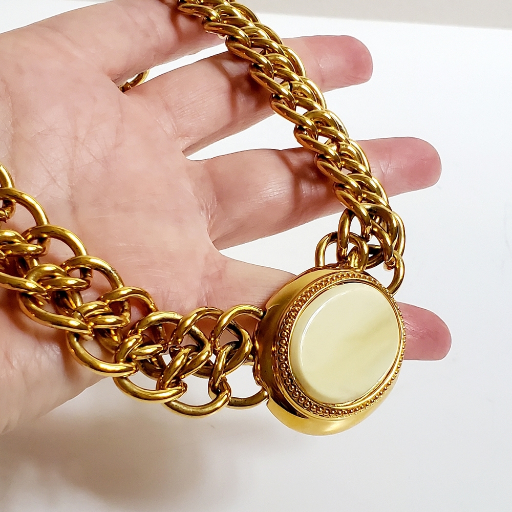 Rare! Chunky Vintage Monet Chain Link Choker with Ivory Center Stone
